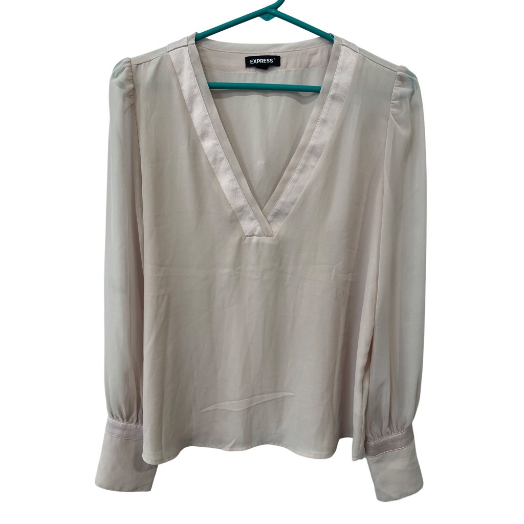 Express V Neck Sheer Long Sleeve Blouse Womens Small Pink Feminine Career Office